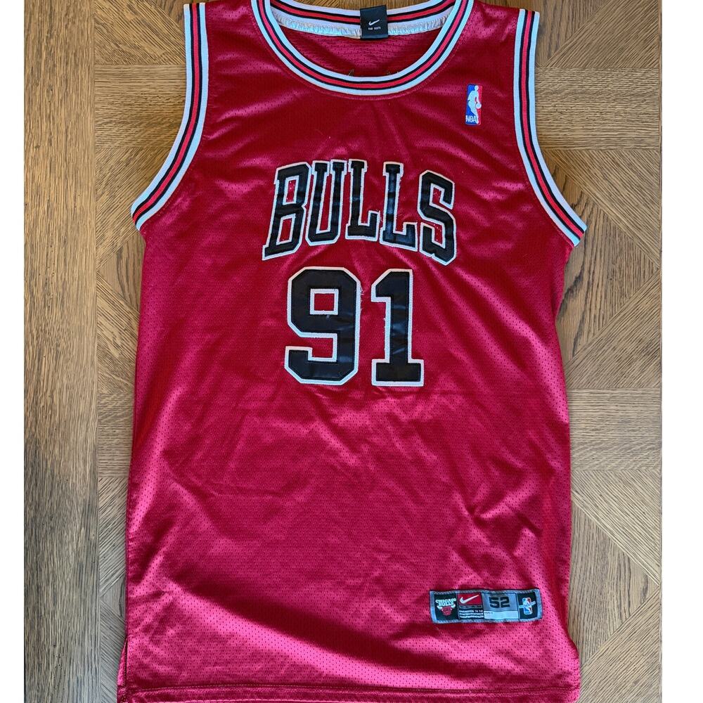 Nike Authentic Dennis Rodman Chicago Bulls Jersey #91 Red Mens 52 XL Stitched